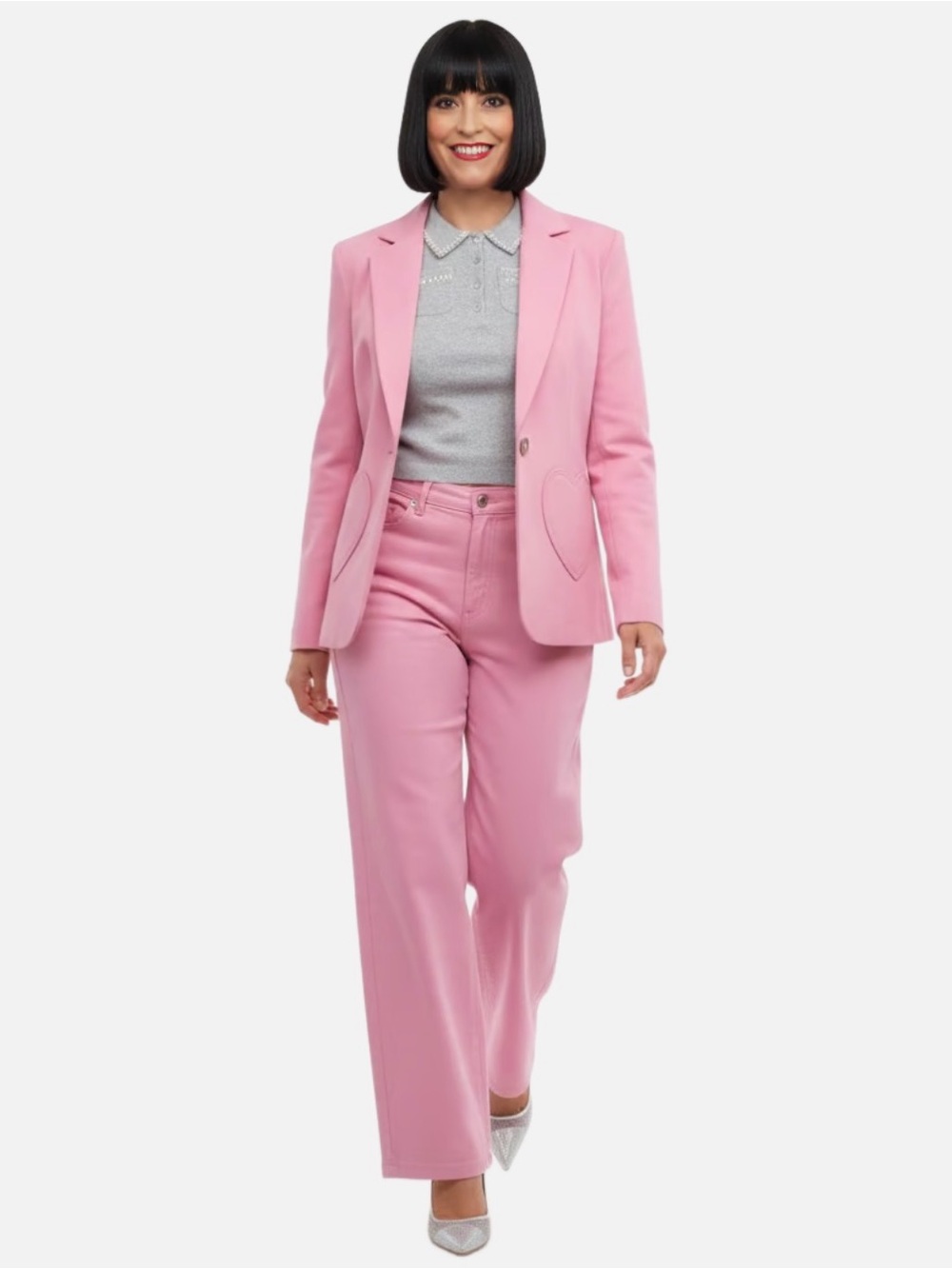 cinq a sept Pink High-Rise Cropped Jeans with Heart Patch - Picture 6 of 11